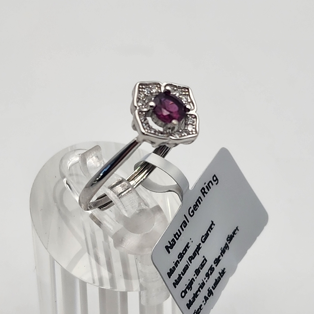 NWT Sterling Silver & Natural Purple Garnet Adjustable Ring - Picture 2 of 6